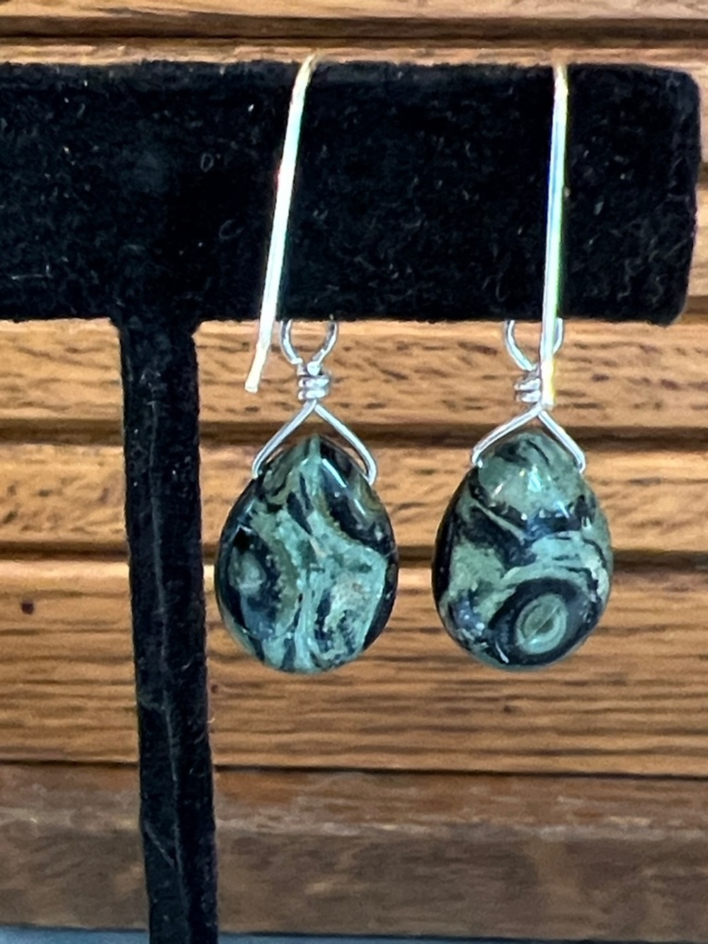 Sterling silver 925, Kambaba Jasper teardrop dangle earrings - Picture 6 of 10